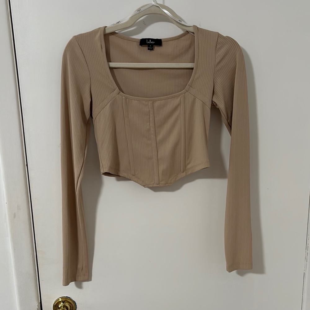 Lulu's Tan Ribbed Long Sleeve Top